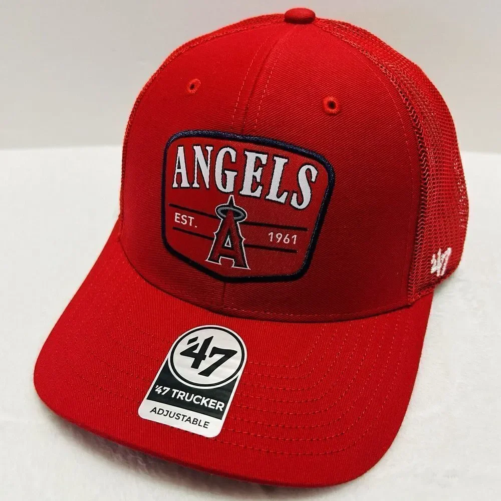 '47 Brand Los Angeles Angels Squad Trucker Adjustable Hat Snapback Cap Red